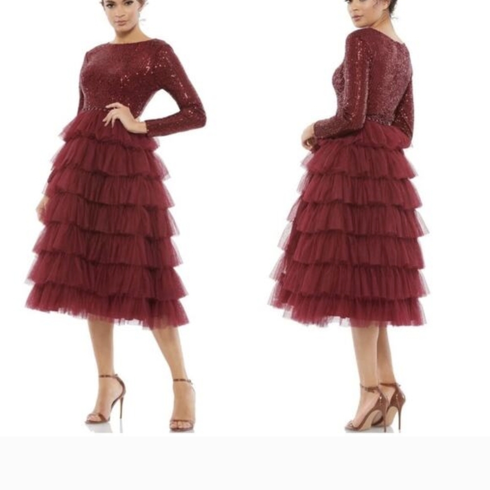 Mac Duggal Burgundy Sequin Tulle Dress